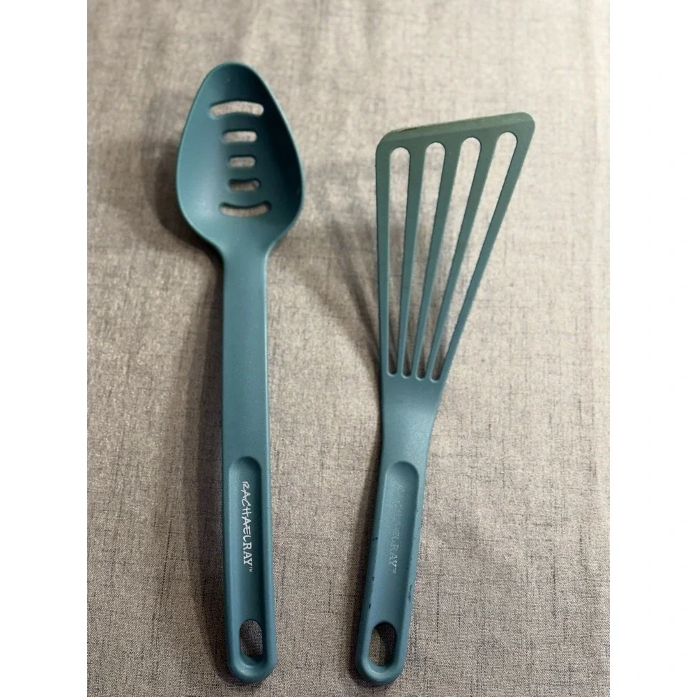 Rachael Ray Nylon Kitchen Utensil Set:‎ Slotted Spoon & Spatula - Teal/Blue